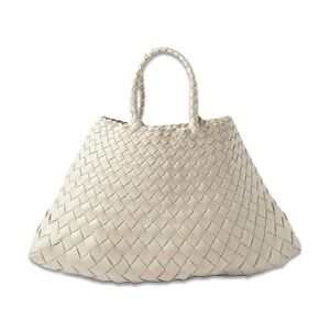 NWOT Small Leather Woven Santa Croce Tote Bag in Pearl